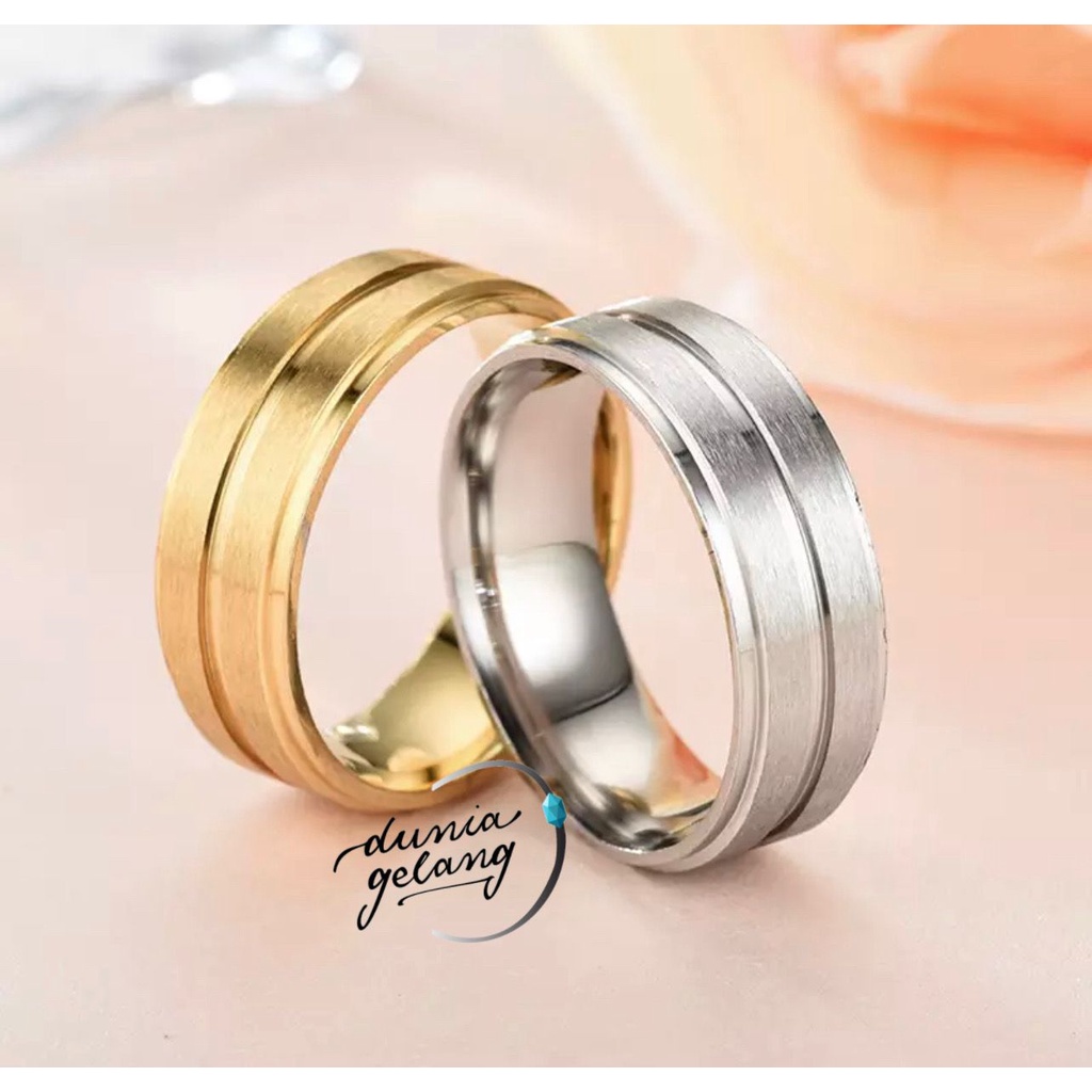 CINCIN TITANIUM STEEL ANTI KARAT ANTI LUNTUR MOTIF KOTAK DOBEL CINCIN PRIA LEBAR