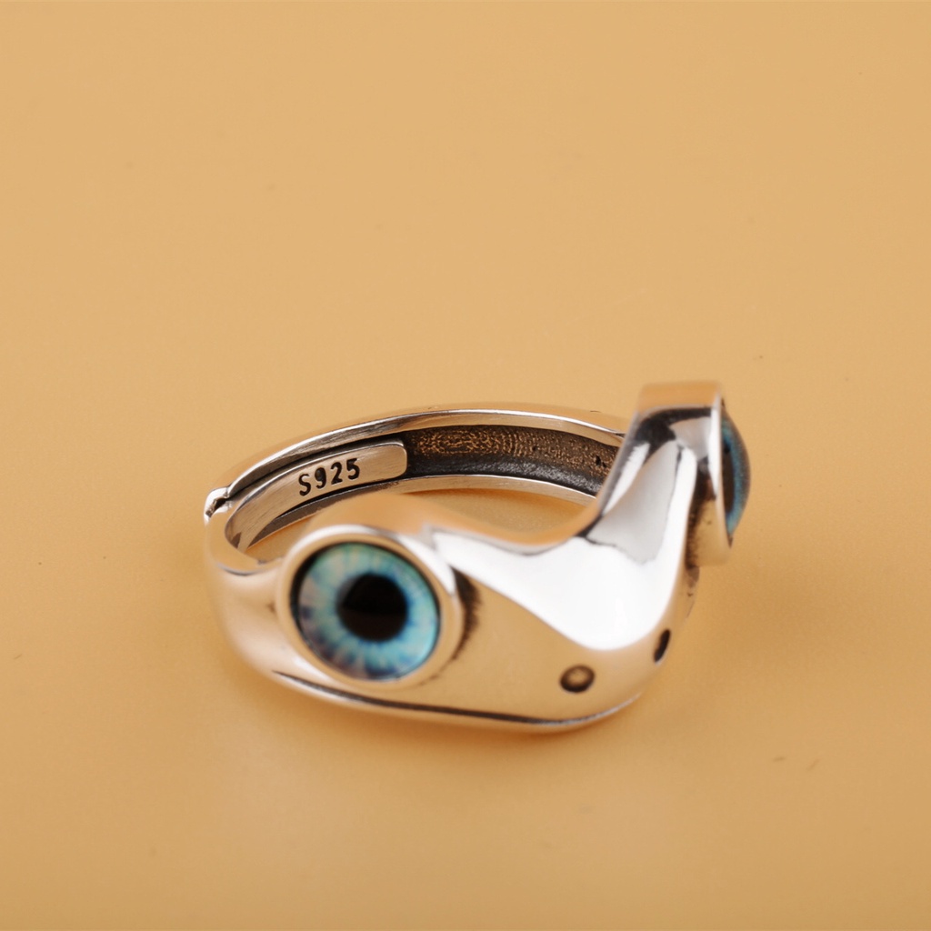 Devil's Eye Ring Blue Eyes Frog Three-dimensional Shape Hip Hop Opening Ring