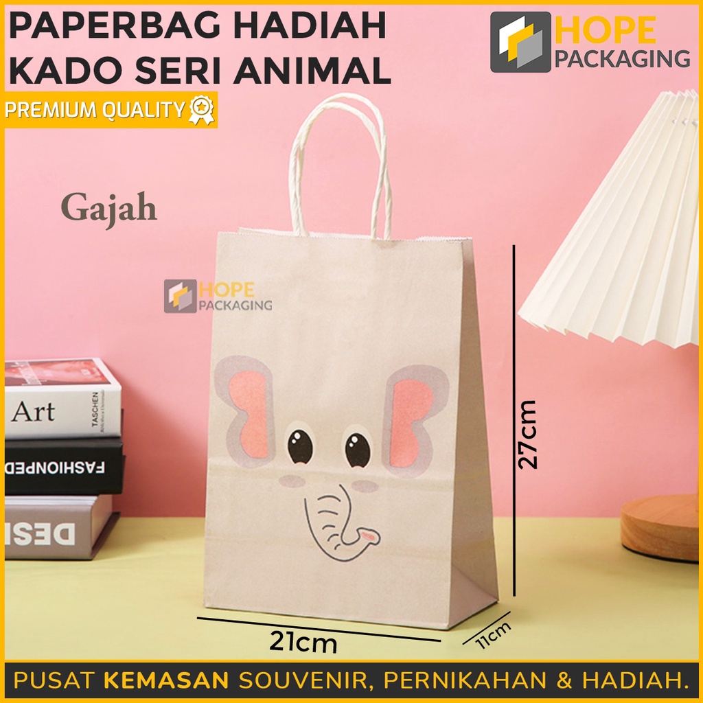 [ 3 PCS ] Paper Bag Kertas souvenir Animal 27 x 21 x 11 cm Hadiah Happy birthday / paperbag Kado Ulang Tahun Gift Bag Animal