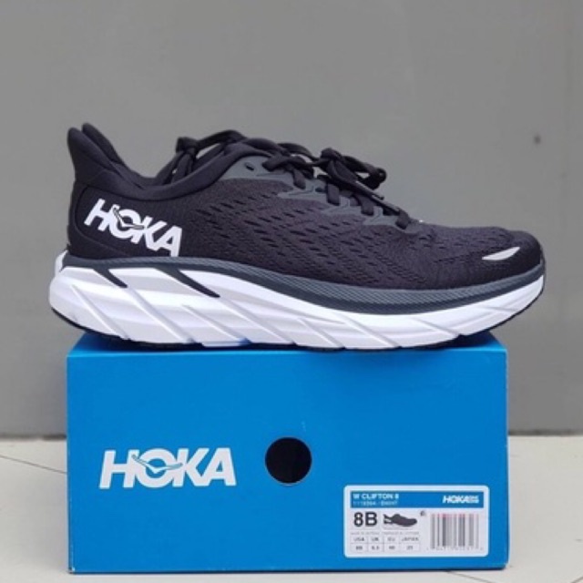 Hoka One CLIFTON 8 Running Shoes Black White Original BNIB