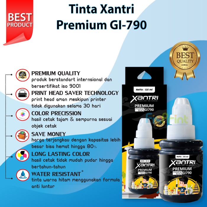 Tinta Xantri Premium GI790 GI-790 Black Pigment 135ml CMY 70ml Printer Cn PIXMA G1010 G2010 G3010 G4010 G4000 G3000 G2000 G1000