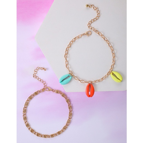 LRC Gelang Kaki Fashion Color Color Shell Chain 2-piece V35842