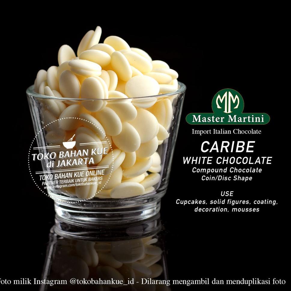 

Grosiran Murah Master Martini CARIBE WHITE Chocolate COIN 100gr Compound Coklat Putih Cokelat Koin Import gas !!