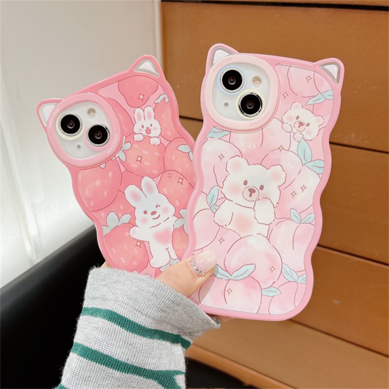 Soft Case Silikon Motif Strawberry Kelinci Untuk Iphone 14 13 12 11 Pro Max X Xr Xs Max 8 7 6 6s Plus SE 2020