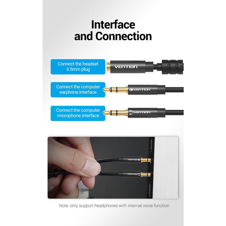( Bisa Cod) Vention Kabel Splitter Audio 3.5mm Female to Audio Mic Male Ferite BBO