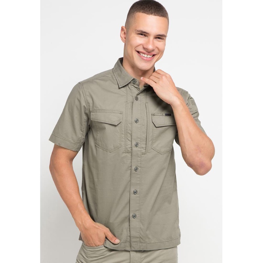 KEMEJA MGEE TRAVIS C021 - OLIVE - KEMEJA LENGAN PENDEK