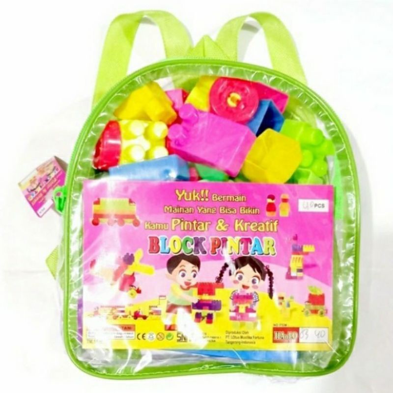 BALOK SUSUN ANAK TAS ISI 40 PCS MAINAN EDUKASI BLOCK