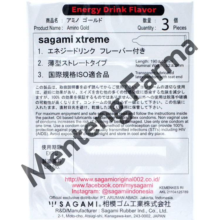 Kondom Sagami Xtreme Amino Gold Isi 3 - Aroma Energy Drink Flavor