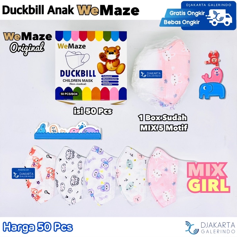 Masker Duckbill WE MAZE Anak Kids Mix Motif Box isi 50Pcs