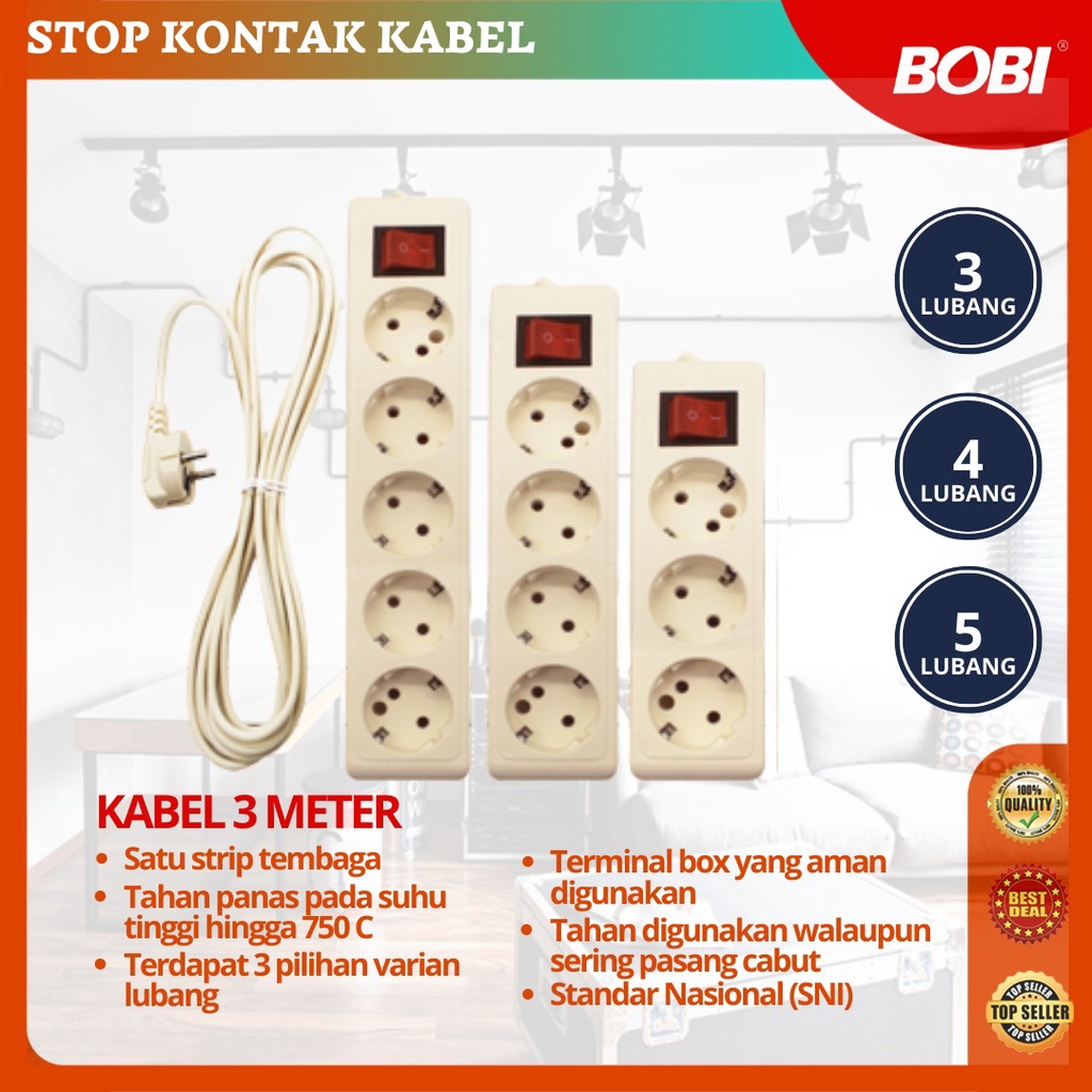 COLOKAN STOP KONTAK 3,4,5 LUBANG /  Stop Kontak Kabel PANJANG 3M  - STOP KONTAK KABEL Colokan listrik Bobi - STOP KONTAK GEPENG