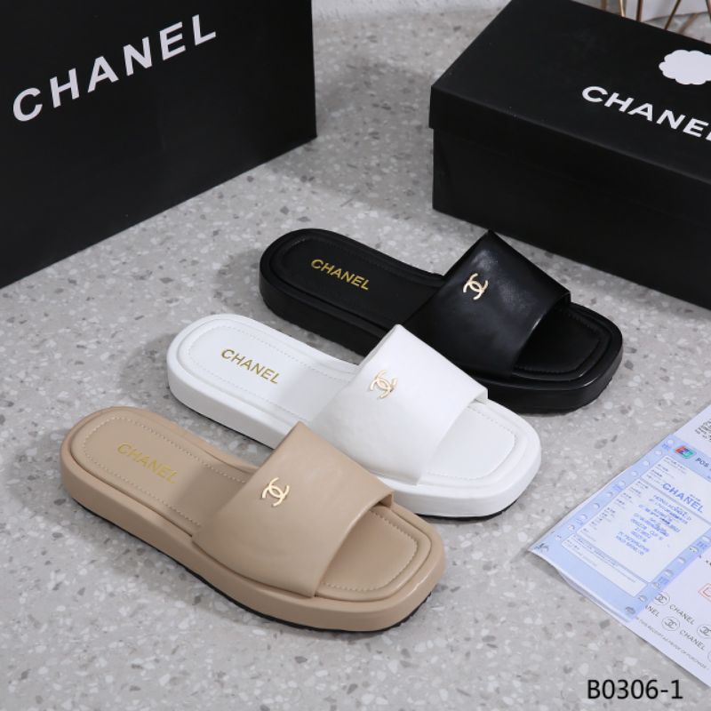 SANDAL CHANEL WORD BREAD SLIPPERS B0306-1 PLATINUM LIKE ORI