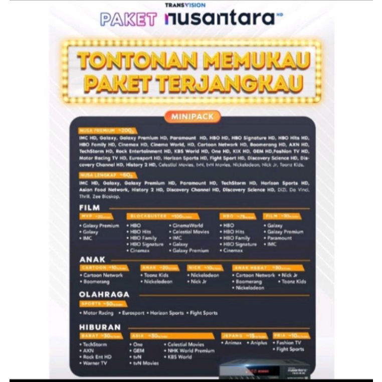 Promo Paket Nusa Premium / HBO CBAND ONLY / Paket Disney CBAND ONLY Transvision Nusantara HD Tanaka 
