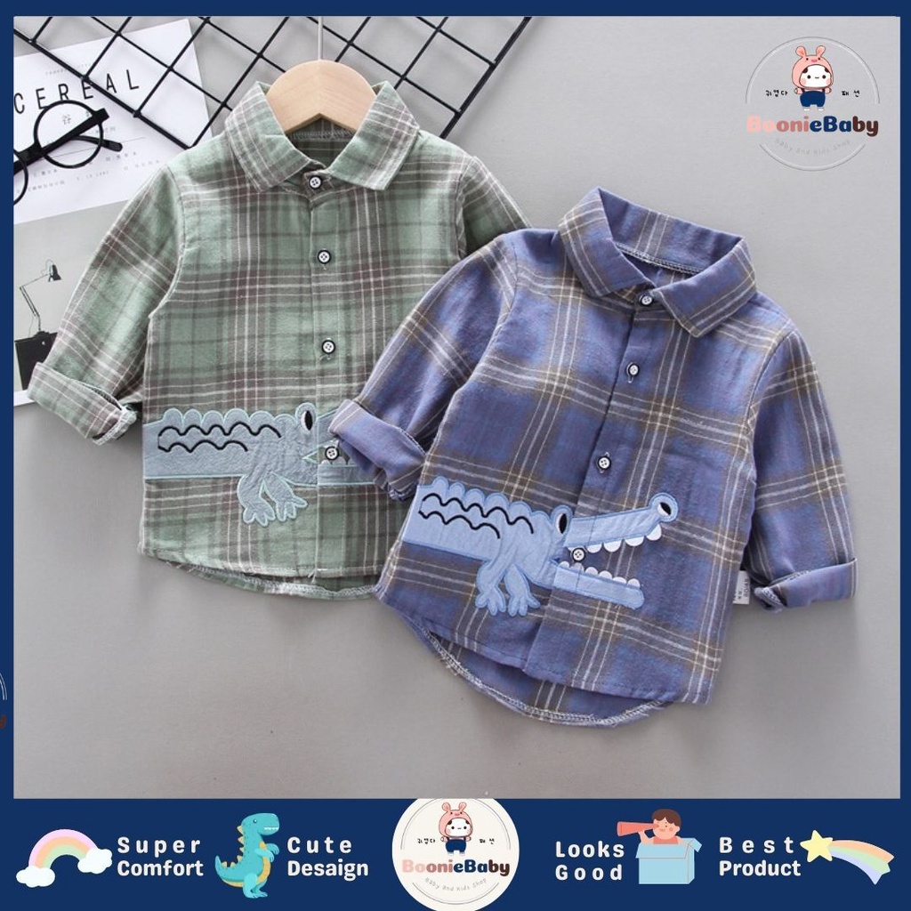 boonie ATASAN KEMEJA CROC EBV Kemeja Bayi anak Laki-laki import Lengan panjang Berkualitas