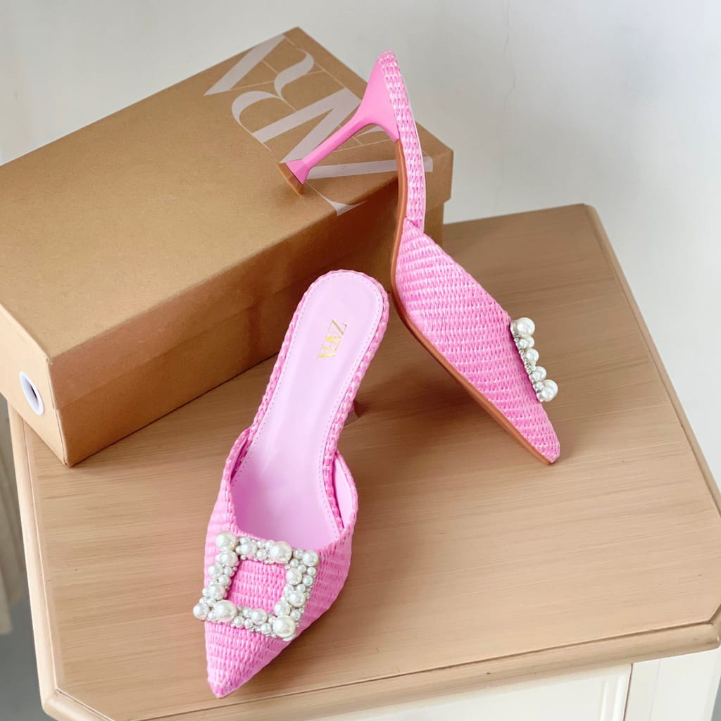 SANDAL WANITA ZS-3617 PINK HEELS 7CM FREE BOX