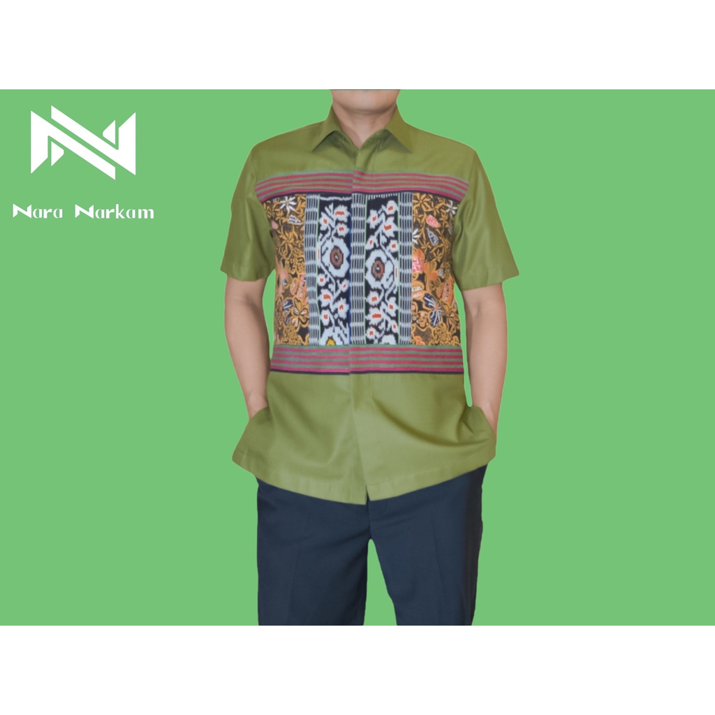 Kemeja Batik Pria Tenun Motif Olive NTT Etnik