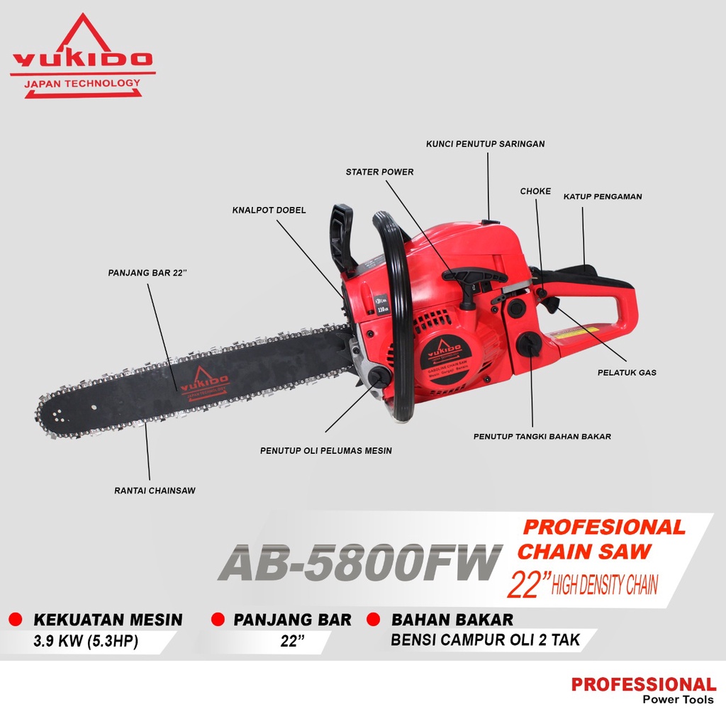 mesin gergaji pohon kayu senso YUKIDO  2tak 4tak 22inch bar canggih Japan chainsaw chain saw