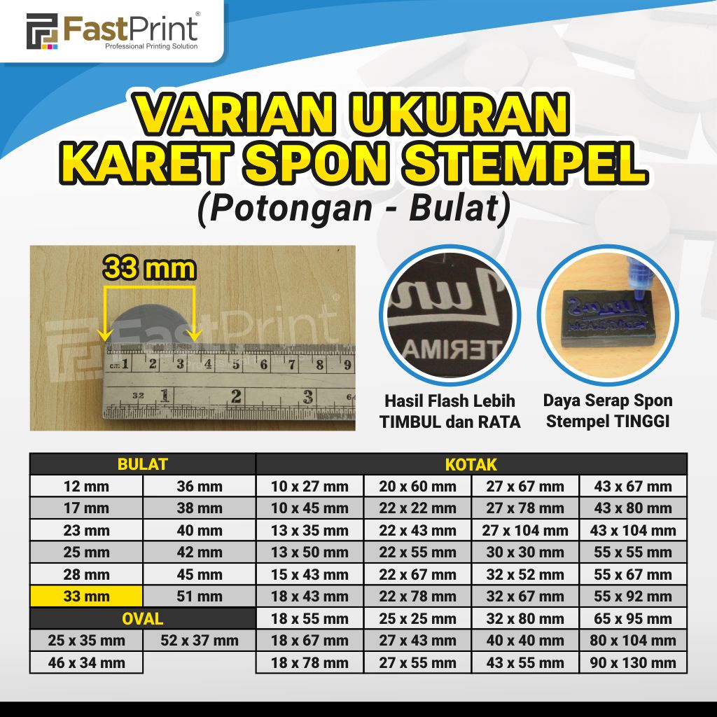 Karet Busa Spon Bahan Stempel Potongan Model Bulat 33MM