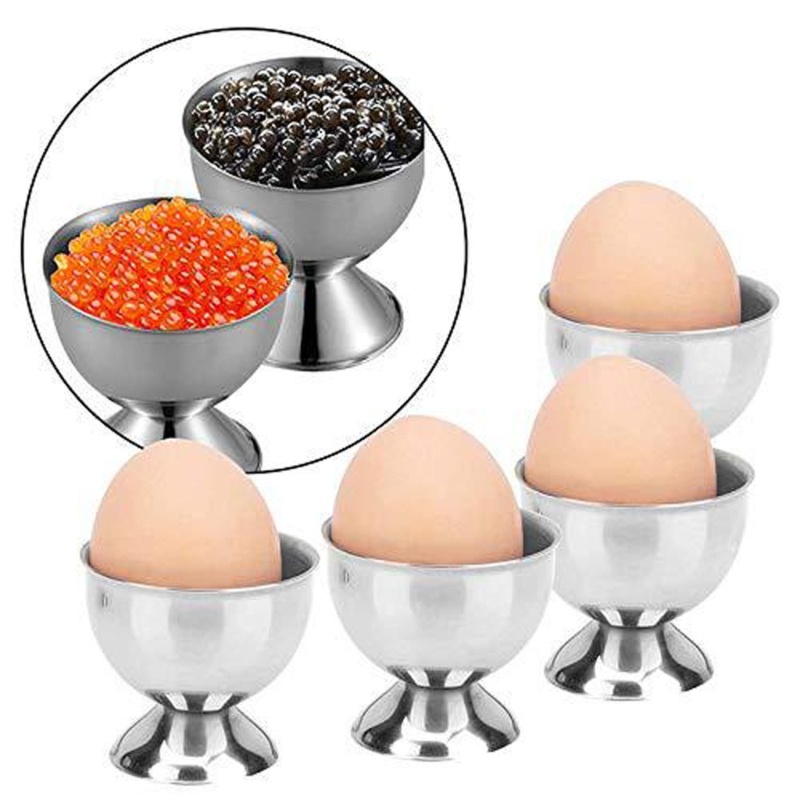 Set Holder Telur Rebus Bahan Stainless Steel Dengan 4 Cup
