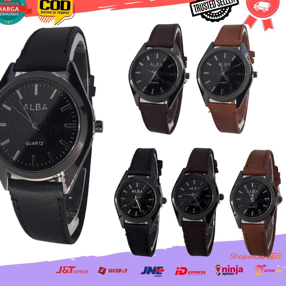 [TMK.18Oc22ᴮ]  Jam Tangan Couple Fashion AnalogRemaja ABG Strap Kulit Alba Branded Trendy
