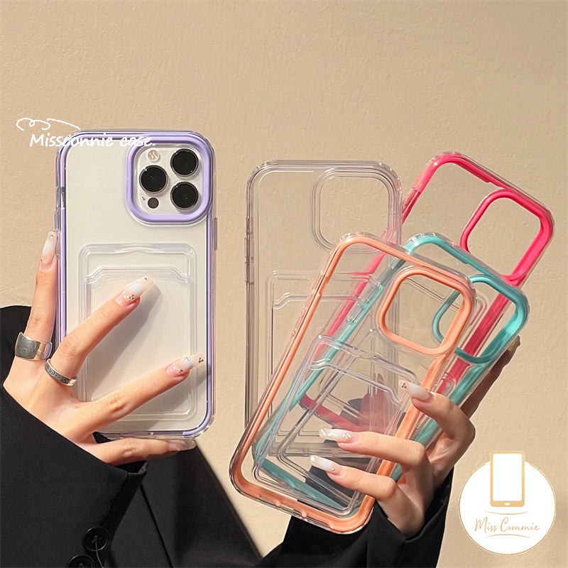 3in1 Soft Case Holder Kartu Kredit Warna Macaron Untuk iPhone 11 7Plus 8Plus XR 14 13 12 11 Pro MAX 6 6S 7 8 Plus X XS MAX SE 2020
