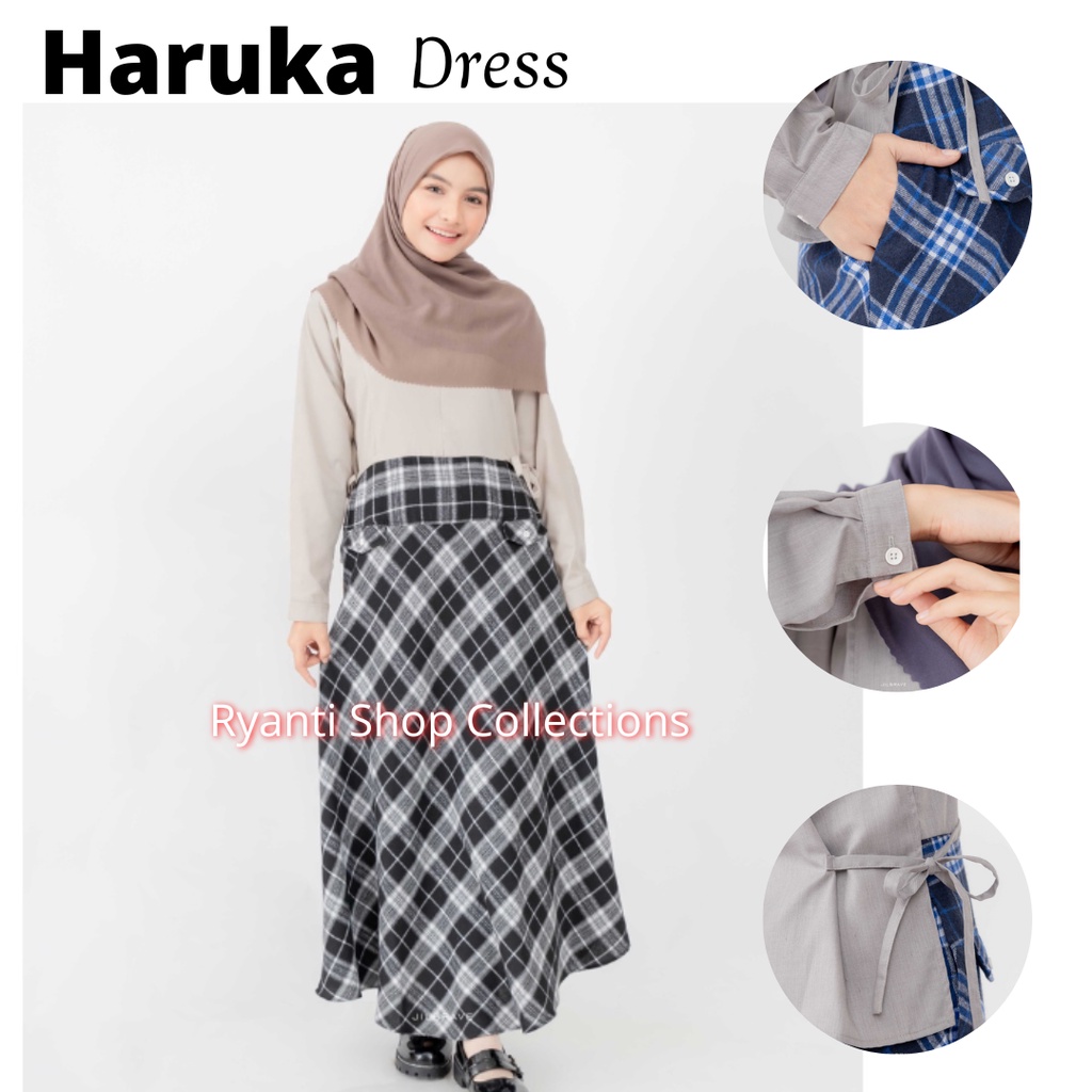 [COD]✅ Haruka Dress Jilbrave Model Rok Bahan Flanel Kotak kotak Cantik Mix Katun Toyobo Size XS - XL