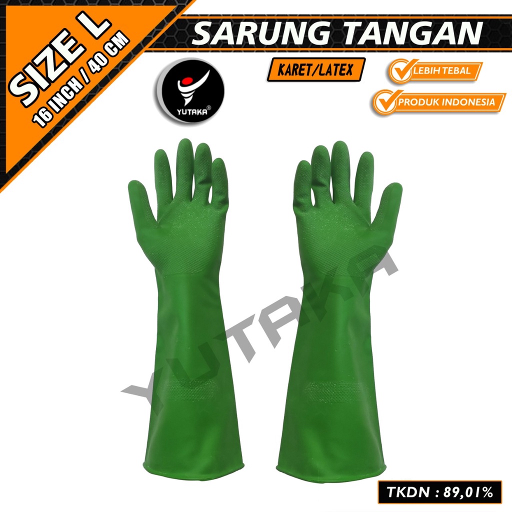 SARUNG TANGAN KARET 16 INCH warna hijau /sarung tangan karet cuci piring termurah 16 inch