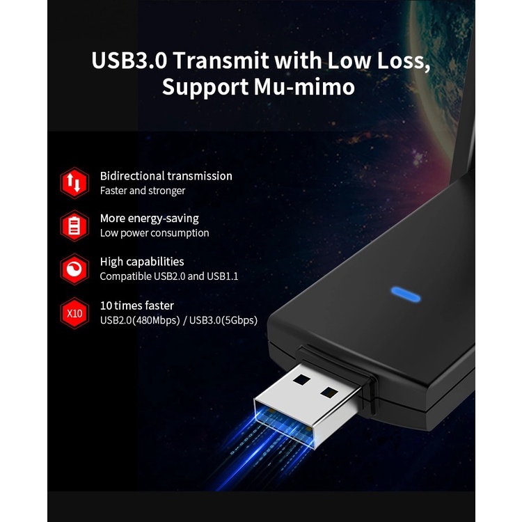 COMFAST CF-924AC V2 - 1300Mbps Dual-band Wireless USB Adapter - Wireless Adapter Terbaru Dari COMFAST