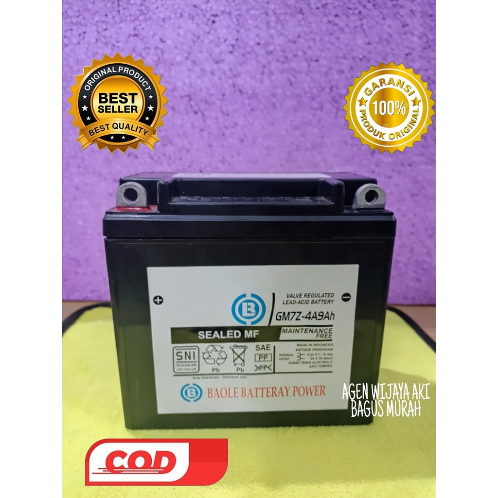 Aki Motor BAOLE MURAH (GM7Z-9AH 12V 9AH)Untuk Motor THUNDER125-250,SCORPIO,MEGAPRO,NINJA 250 FI/CARB