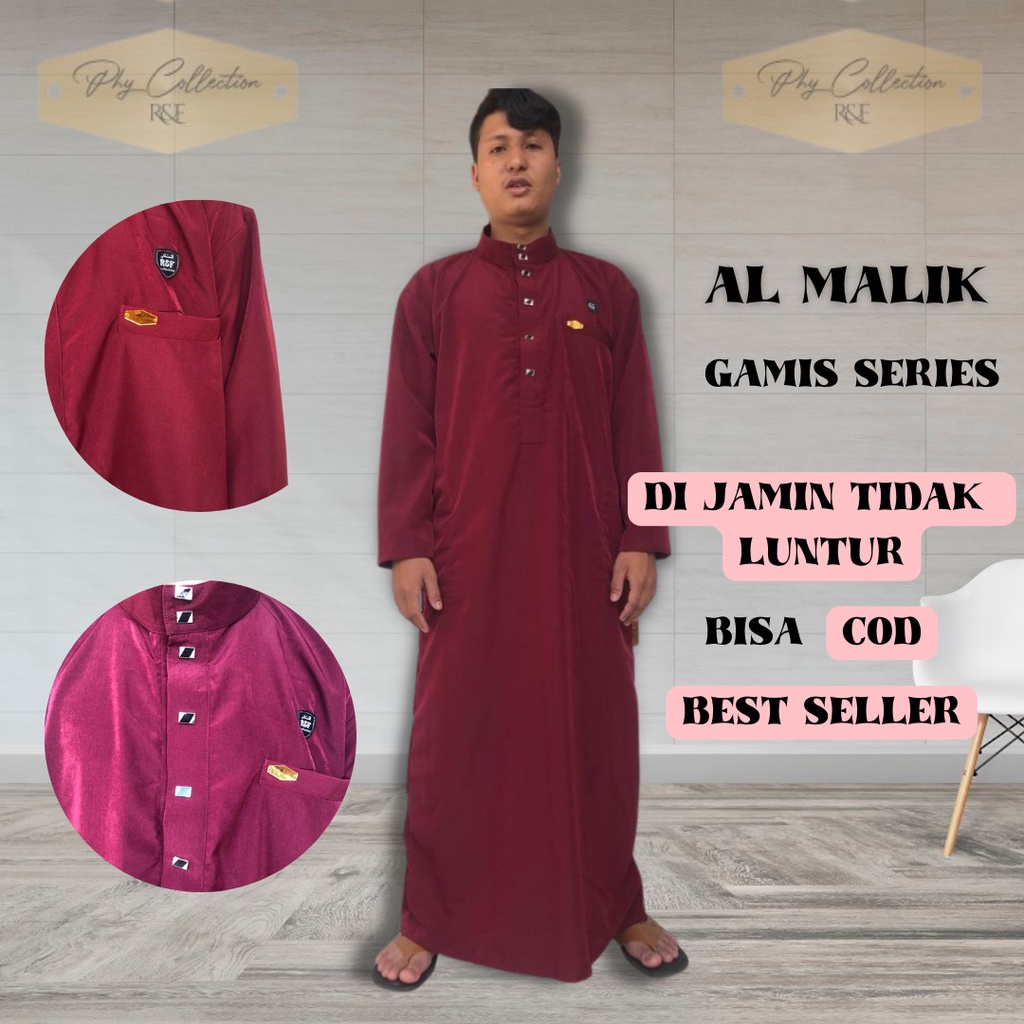 AL-MALIK Gamis Jubah Muslim Pria Dewasa Jubah Mewah Berkualitas Gamis Polos Laki Laki Dewasa Jumbo Ukuran S M L XL XXL XXXL