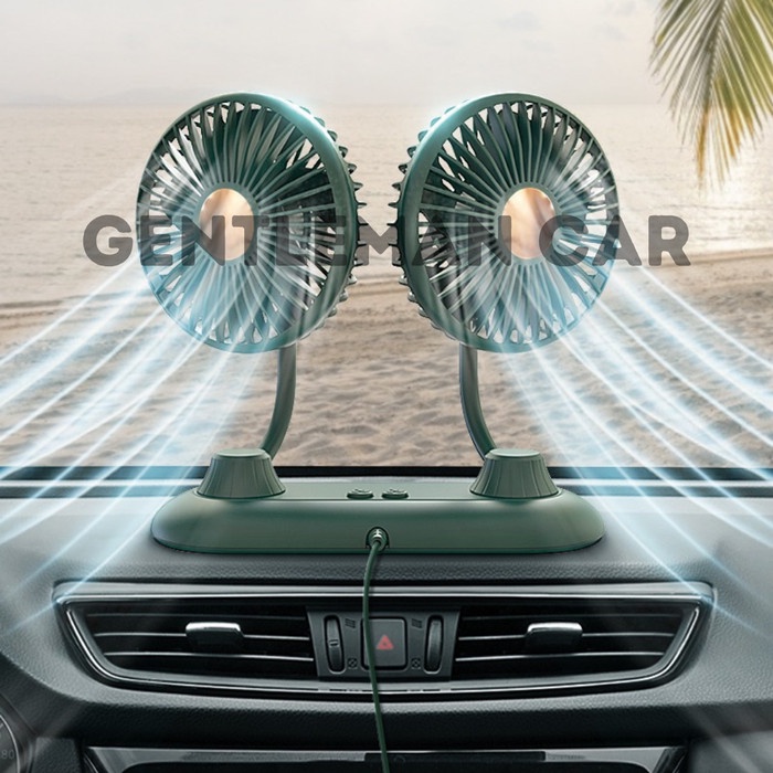 Car Double Head Fan USB 360° Kipas Angin Kepala 2 Portable Mobil