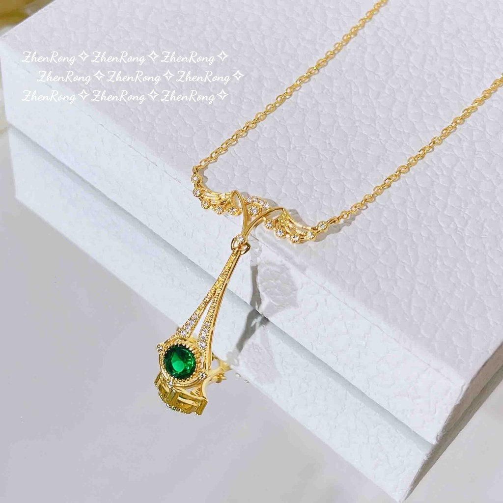 Goldkingdom Fashion Perhiasan Emas Asli Kadar 375 Bangkok Aksesoris Ready Stock French Vintage Ringan Mewah Jelly Kacang Kalung Chic Sayap Malaikat Set Emerald Earrings