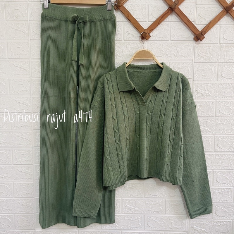 ONESET ROK DAN KULOT BLOUSE SWEATER KERAH CABLE