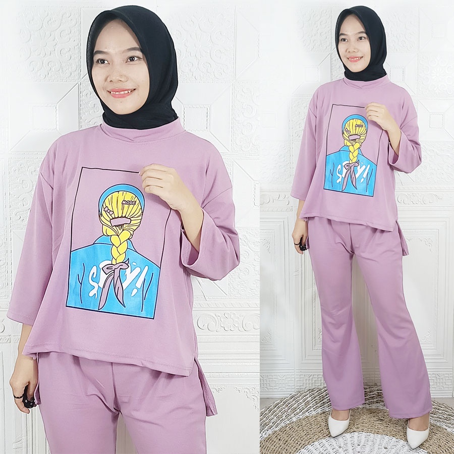 CARLINA FASHION SETELAN KEPANG VIRAL JUMBO ATASAN OVERSIZE DAN CELANA PANJANG ZUBRAY WANITA CANTIK