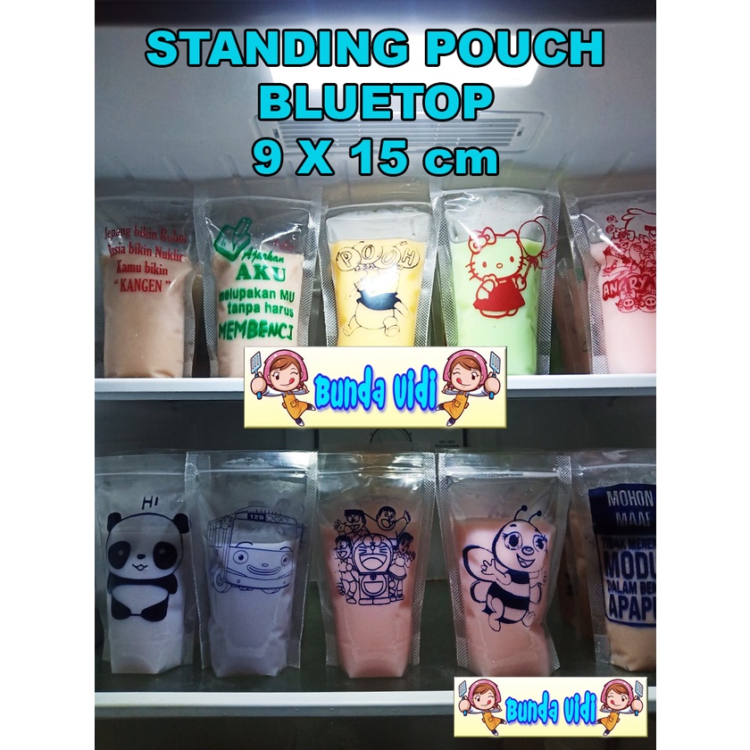 Plastik Standing Pouch Sablon 9x15 cm / Plastik Pouch Blutop Sablon Kartun Baper