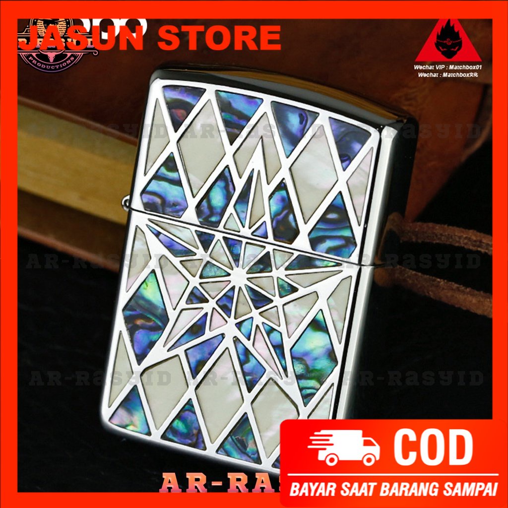 Bisa COD! Korek Api Minyak Zippo Silver Shell Motif Star Bintang 3915-16