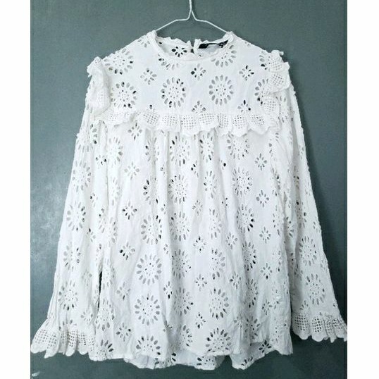 ZARA WOMAN ATASAN BLOUSE PUTIH BORDIR BUNGA KOREA ORIGINAL