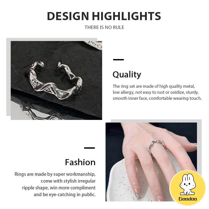 cincin Pembukaan bergelombang tidak teratur  cincin polos desain niche  cincin batu bulan yang modis dan indah -Doo