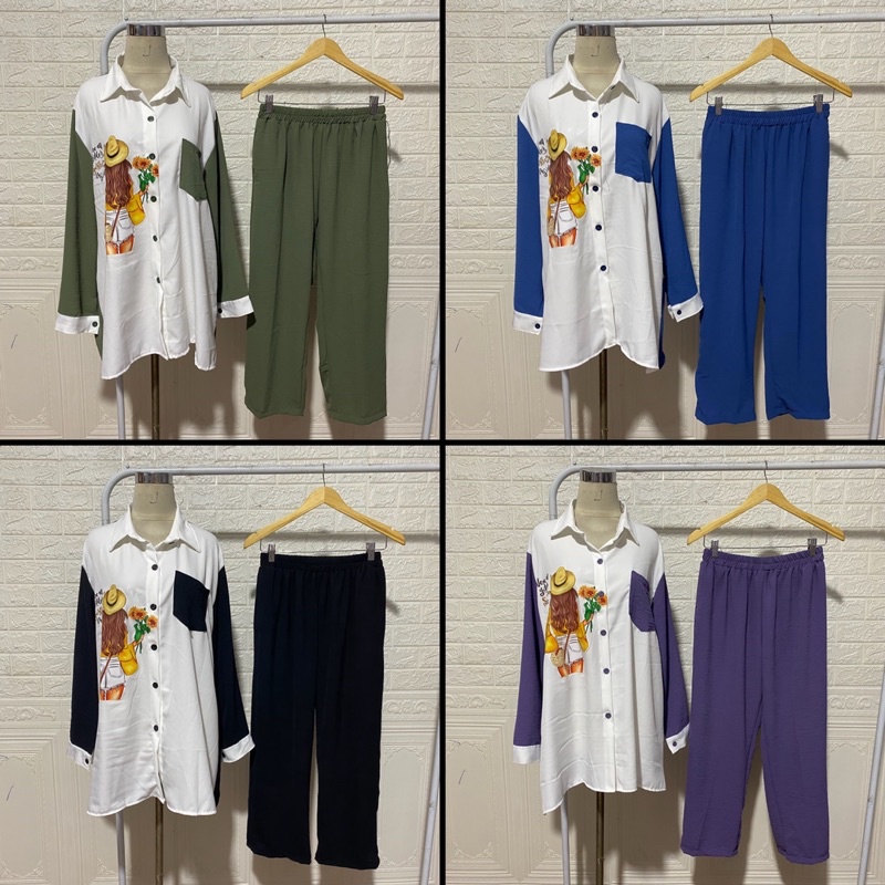 ONE SET CRINKLE STELAN VIRAL KOMBINASI PRINTING DTF SHAKILA GIRL WANITA JUMBO BIGSIZE XXL GROSIR MURAH