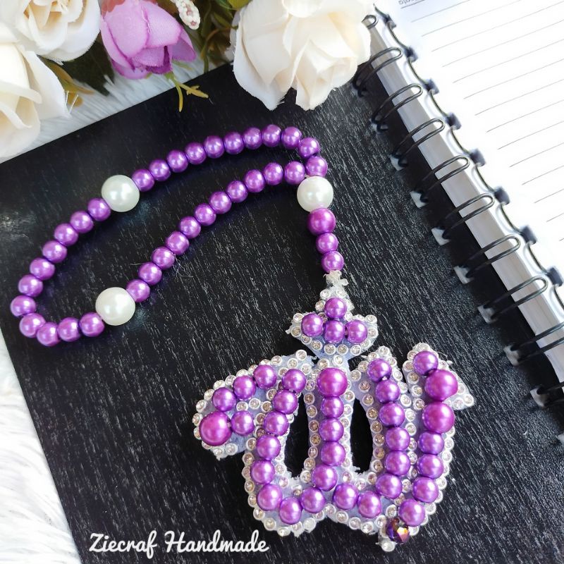 Tasbih mutiara bisa juga untuk gantungan mobil liontin Allah handmade