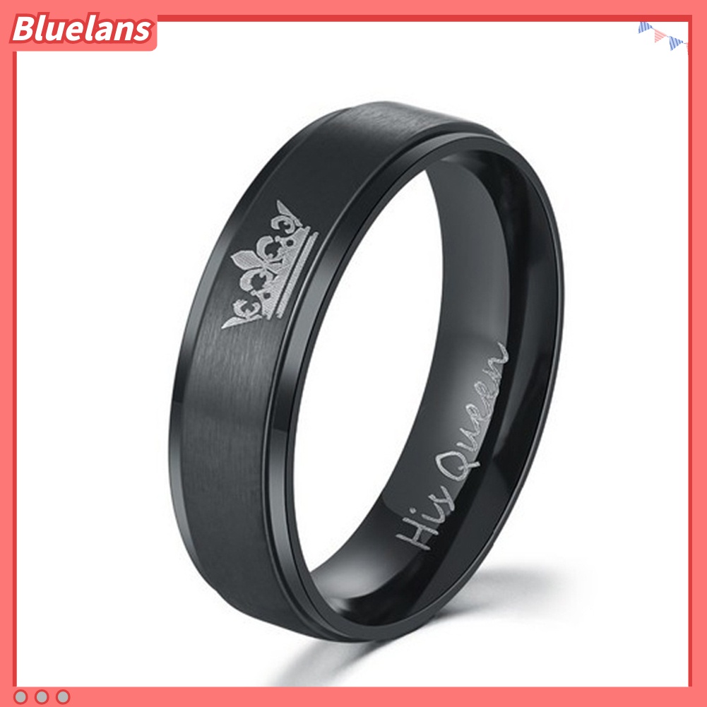 Cincin Pasangan Bahan Titanium Steel Desain Mahkota His Queen Her King Untuk Hadiah Valentine