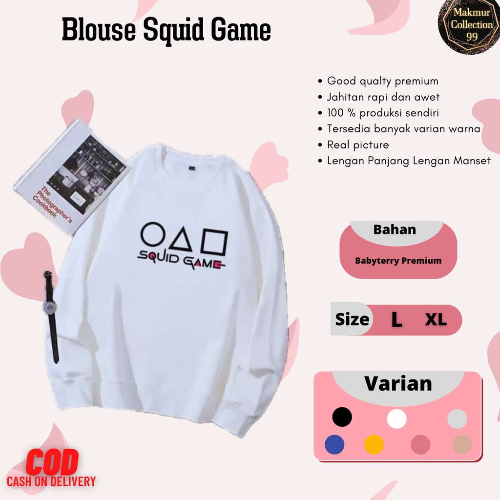 Atasan Pakaian Wanita Terbaru Import Blouse Squid Game  Lengan Panjang Ukuran Jumbo Model kekinian Matt Babyterry Good Quality