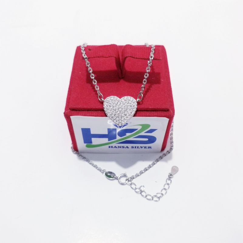 Kalung Perak Wanita Silver Asli 925 Lapis Emas Putih Model Koye Rantai Nori Ukir Liontin Love - Perak Asli 925 Anti Karat