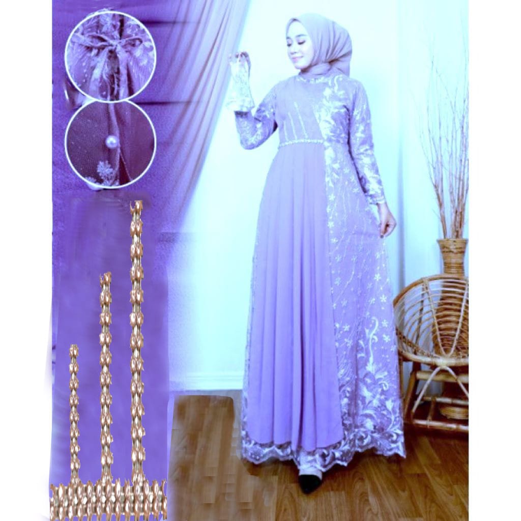 Gamis muslim Syari Canila Fashion Terbaru Brukat premium Baju Wanita Jumbo Abaya Syari Remaja Kekinian Kondangan Pesta Terbaru Bunga Cokelat Navy Putih