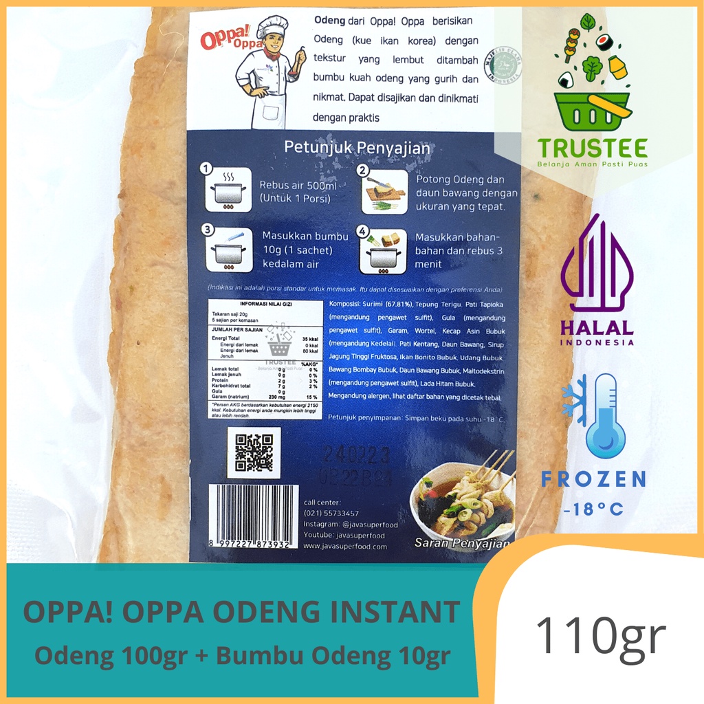 Oppa! Oppa Oden Odeng 3 Lembar Eomuk Korean Fish Cake 100g + Bumbu Halal