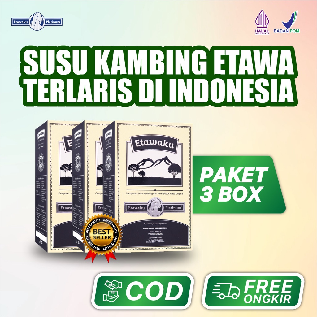 

Susu Etawaku Platinum Paket 3 - Susu Kambing Etawa Bubuk Mengatasi Masalah Pernafasan Asma Batuk Tulang dan Nyeri Sendi Isi 200 gram
