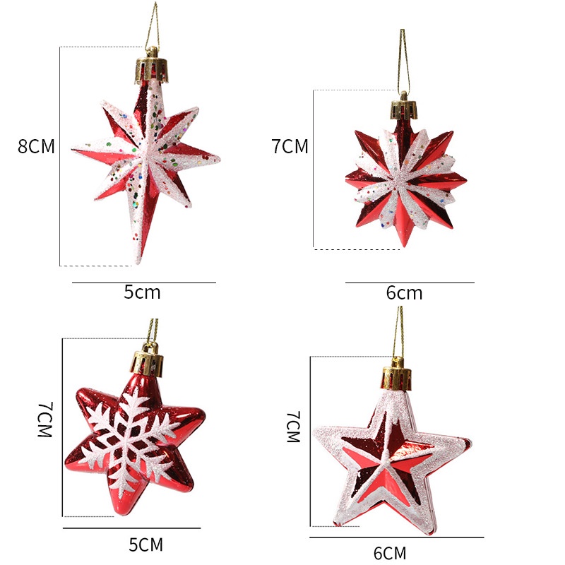 Snowflake Pattern Pendant Plastic Christmas Pendant New Year's Window Decorations Accessories Christmas Tree Decorations 5/6Pcs Shaped Pentagram Ornaments