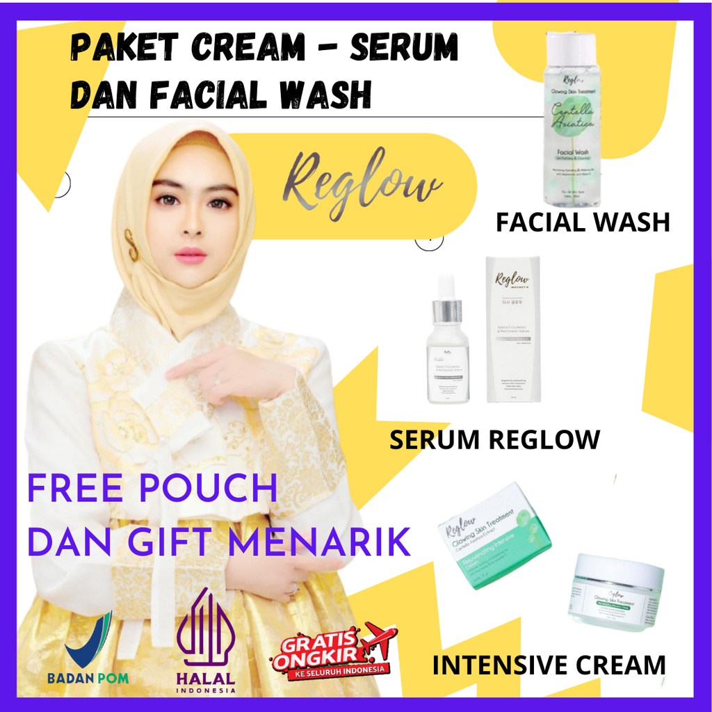Reglow Paket Kulit Sensitif Serum - Intensive Cream dan Facial Wash - Isi 3 (Facial Wash, Serum &amp; Cream)