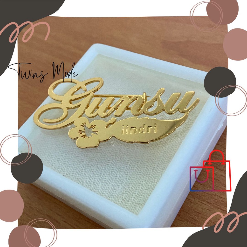 Bebas Isi satu atau Dua Nama Harga Sama Bros Pin Nama Hijab Motif Hiasan Daun