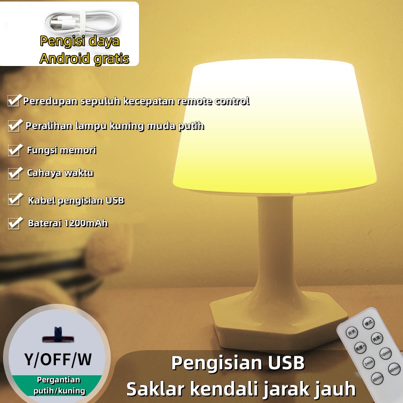 Lampu Tidur LED 3 Warna Lampu Kamar Tidur Remote Control Lampu Meja Belajar USB Lampu Meja LED 1200mAh COD
