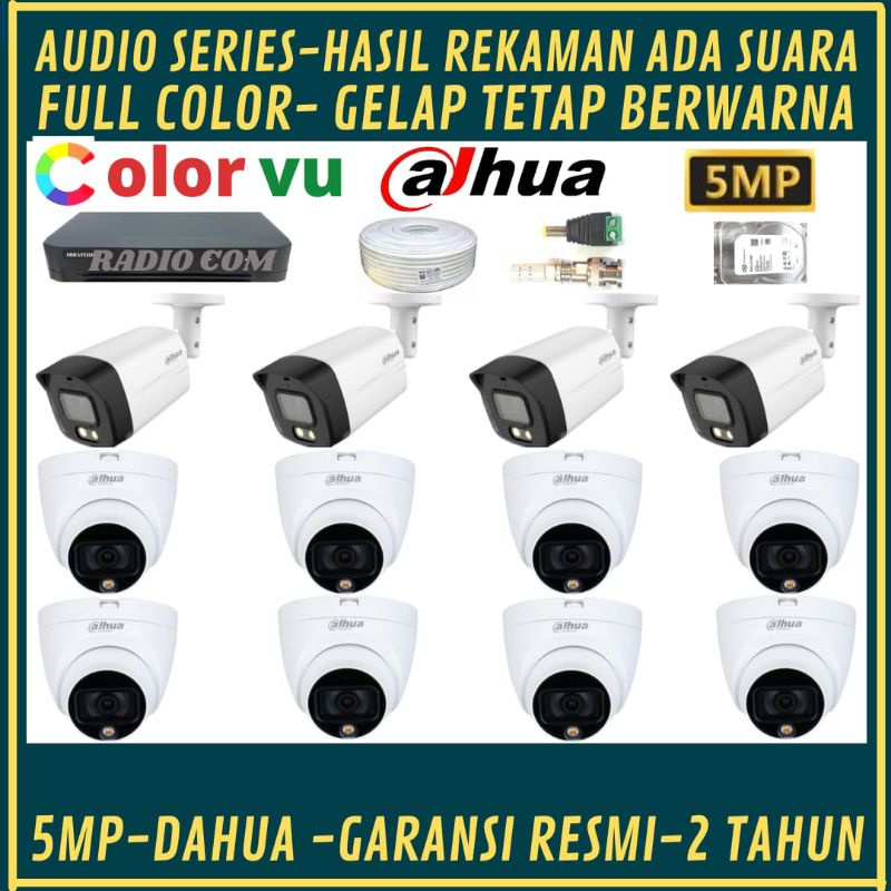 PAKET CCTV DAHUA 5MP FULL COLOR 16 CHANNEL 12 KAMERA AUDIO FULL COLOR